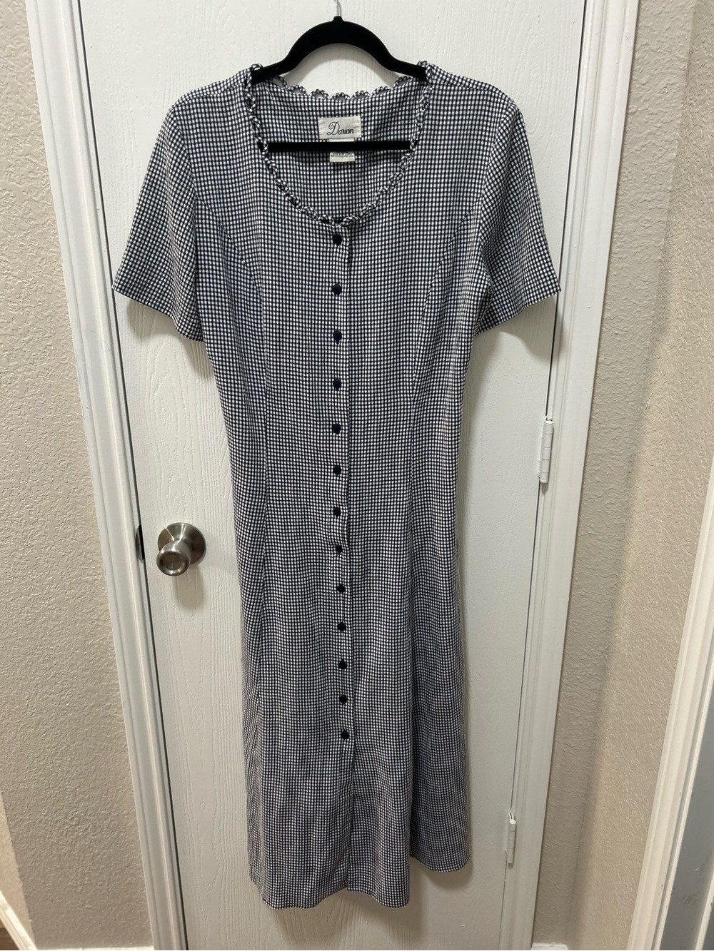 Darian Vintage Gingham Dress Blue Corset Style Lace up back Size 16 Cottagecore